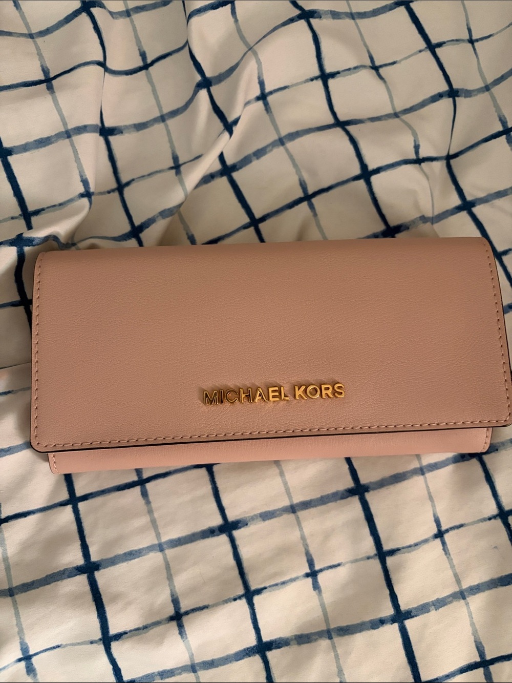 Michael Kors Pink Leather Continental Wallet with Gold Logo